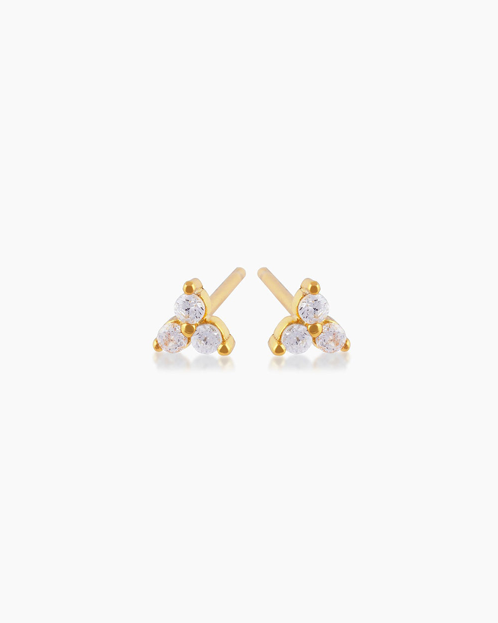 The Trina Studs, gold stud earrings featuring a trio of sparkling cubic zirconia crystals