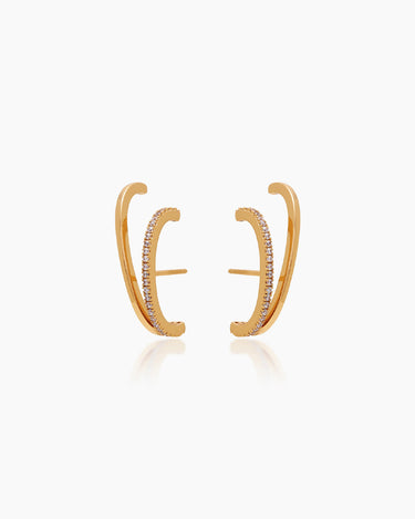 The Vanessa Huggies, double stacked illusion earrings that offer a modern suspender style