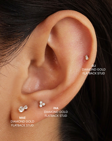 Ina Diamond Gold Flatback Stud
