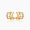The Amara Huggies, gold illusion earrings that look like three earrings all in one