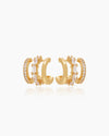 The Amara Huggies, gold illusion earrings that look like three earrings all in one