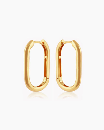 The Venus Hoops, a pair of oval-shaped gold hoop earrings