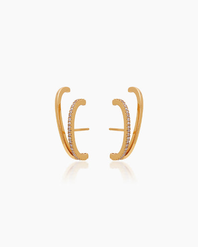 The Vanessa Huggies, double stacked illusion earrings that offer a modern suspender style